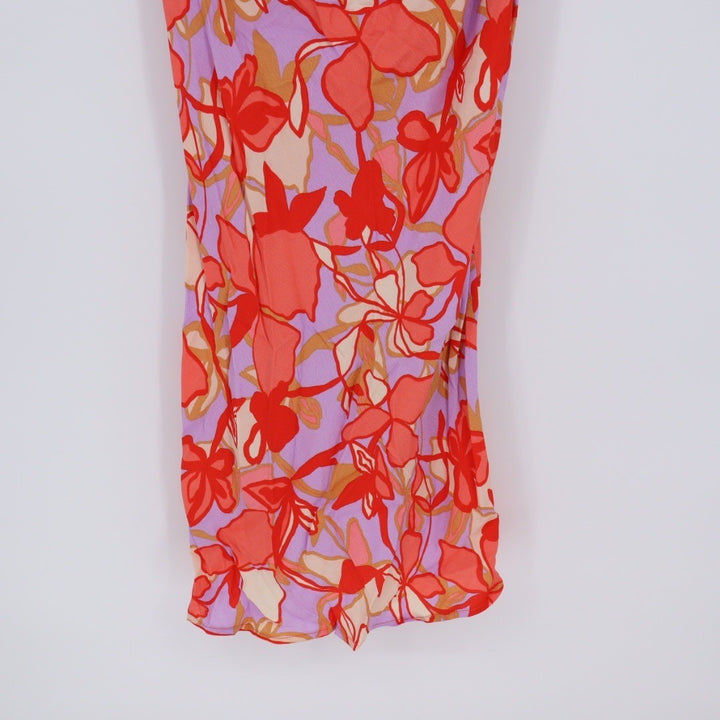 Olivaceous Floral Print Cowl Neck Slip Mini Dress Orange Purple Women's Size L