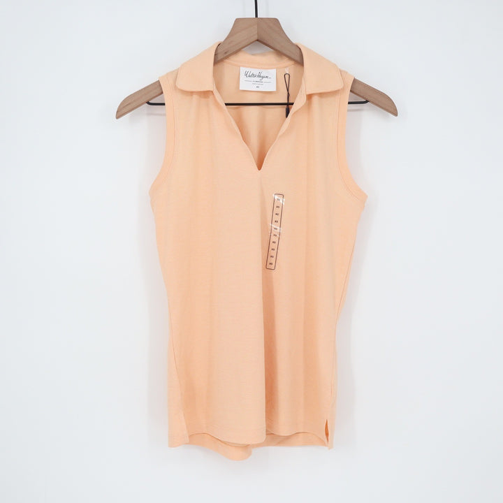 Walter Hagen Clubhouse Scallop Sleeveless Golf Polo Peach Fuzz XS NEW