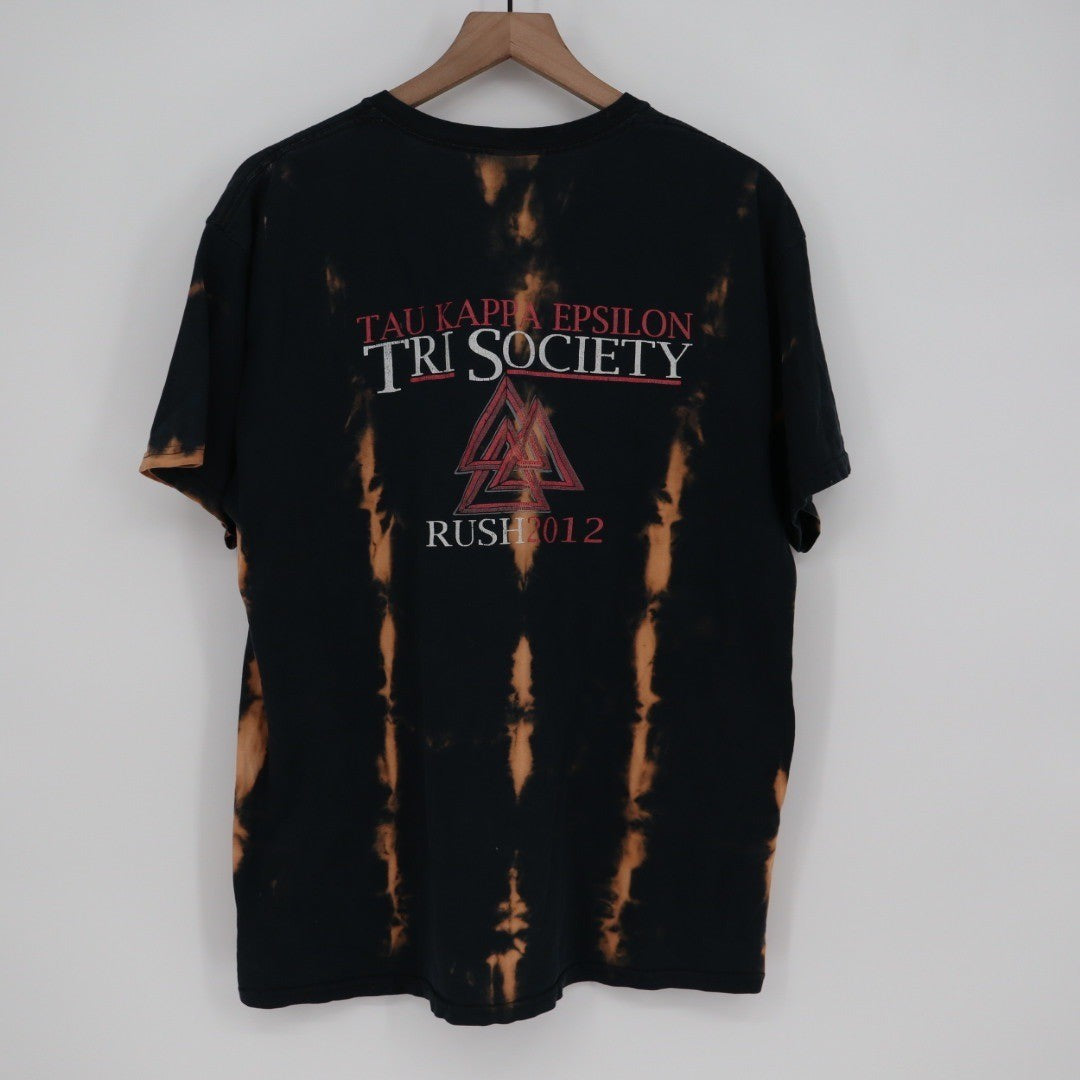 Gildan Ultra Cotton Rush TKE Tri Society 2012 Black Bleached Tie Dye Tee Size L