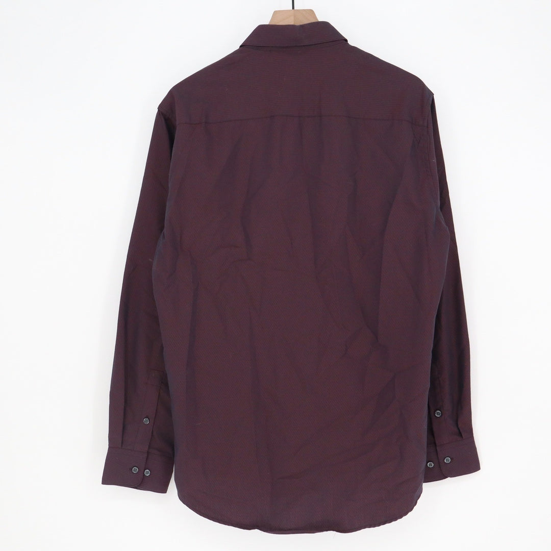 Alfani Fitted Mens Burgundy Navy Micro Stripe Stretch Dress Shirt 16 34-35 L