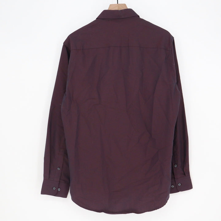 Alfani Fitted Mens Burgundy Navy Micro Stripe Stretch Dress Shirt 16 34-35 L