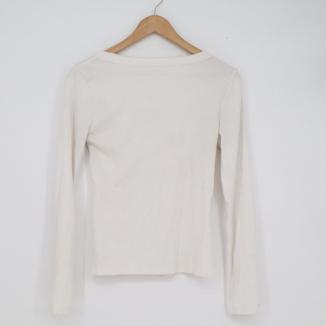 Old Navy Snug Ribbed Scoop Neck Long Sleeve Top White Cream Women's Medium