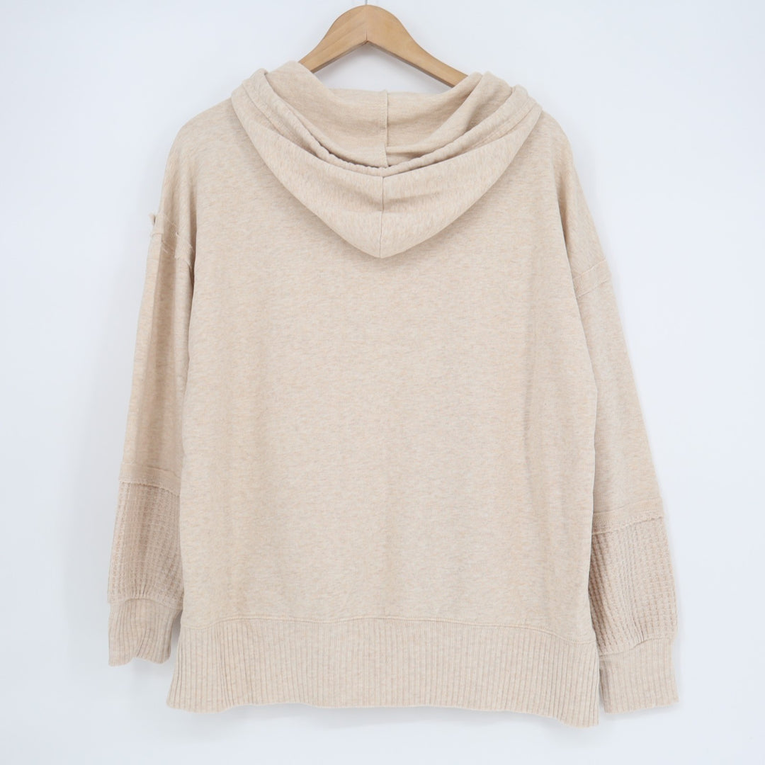 Time And Tru Hoodie Womens Large(12-14) Beige Waffle Knitted Kangaroo Pockets