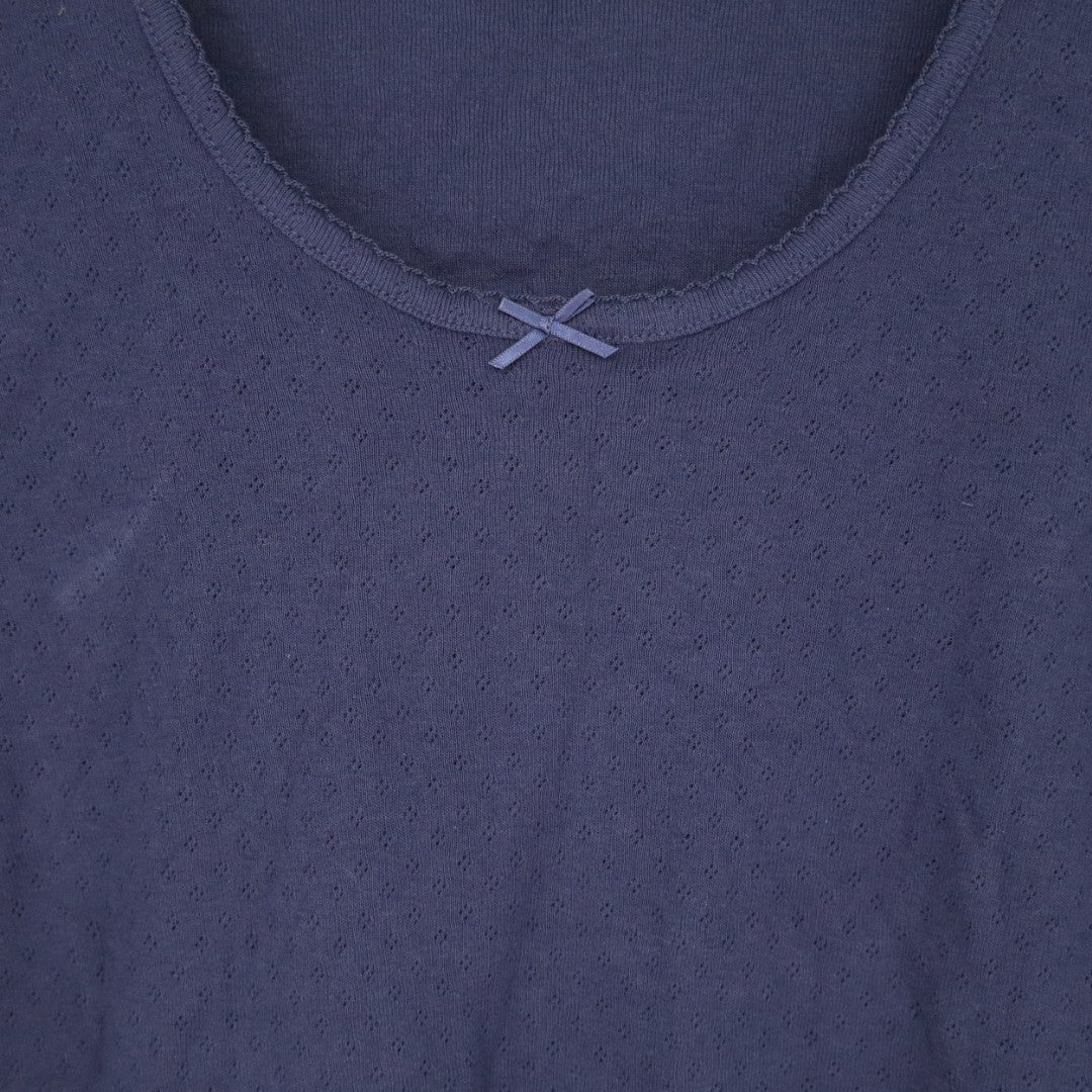 Charter Club T-Shirt Womens Large Navy Cotton Round Neck Long Sleeve Pullover