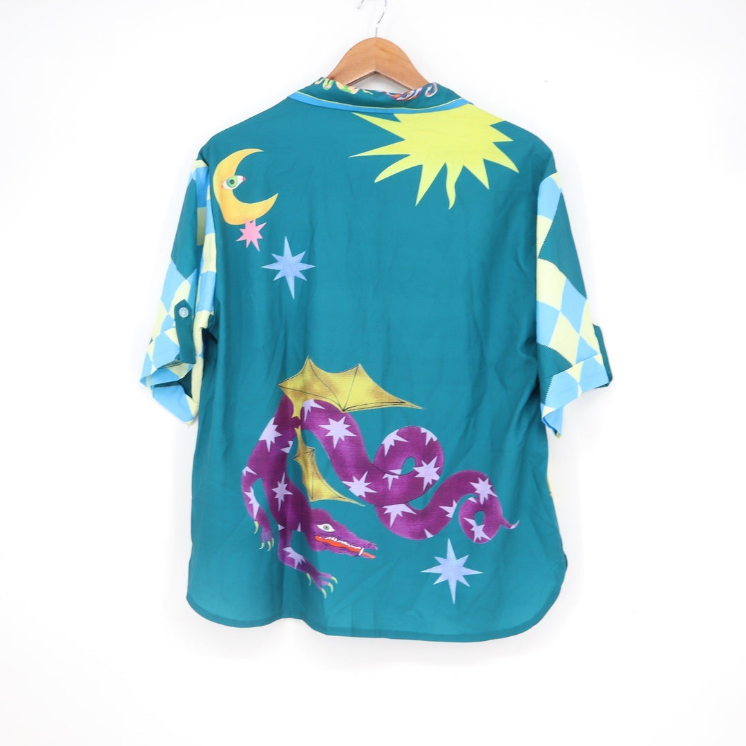 Teal Celestial Dragon Sphinx Print Matching Shirt and Shorts Set Medium