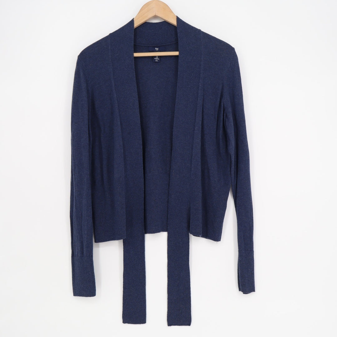Gap Cardigan Sweater Womens Medium Dark Blue Knit Open Front Ribbed Long Sleeve