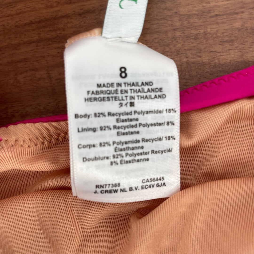 J. Crew One Piece Swimsuit Ruffle Deep V Neck Hot Pink Size 8