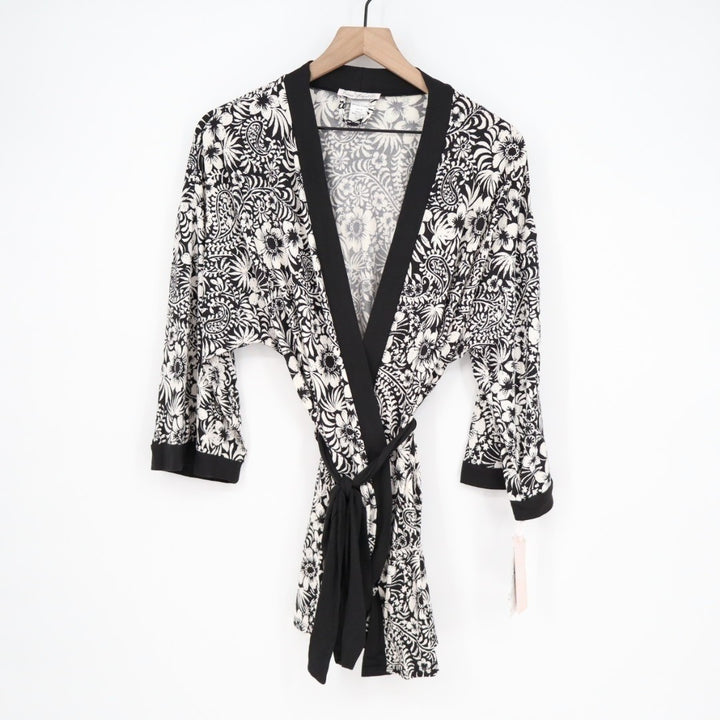 Linea Donatella Wrap Robe Lingerie Womens M Black Floral Long Sleeve Sleepwear