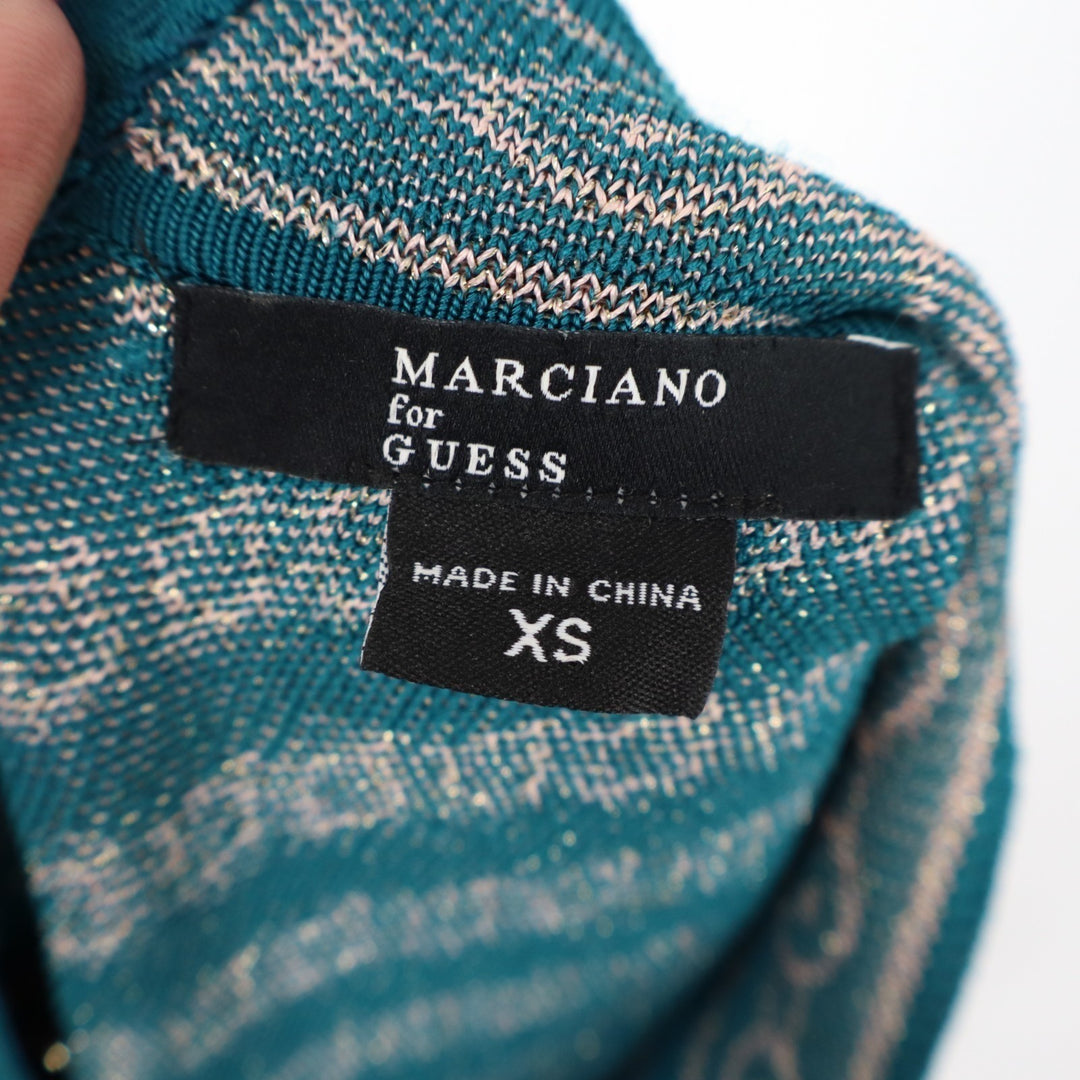 Marciano For Guess Bodycon Midi Dress Womens XS Teal Beige Mock Neck Back Zip
