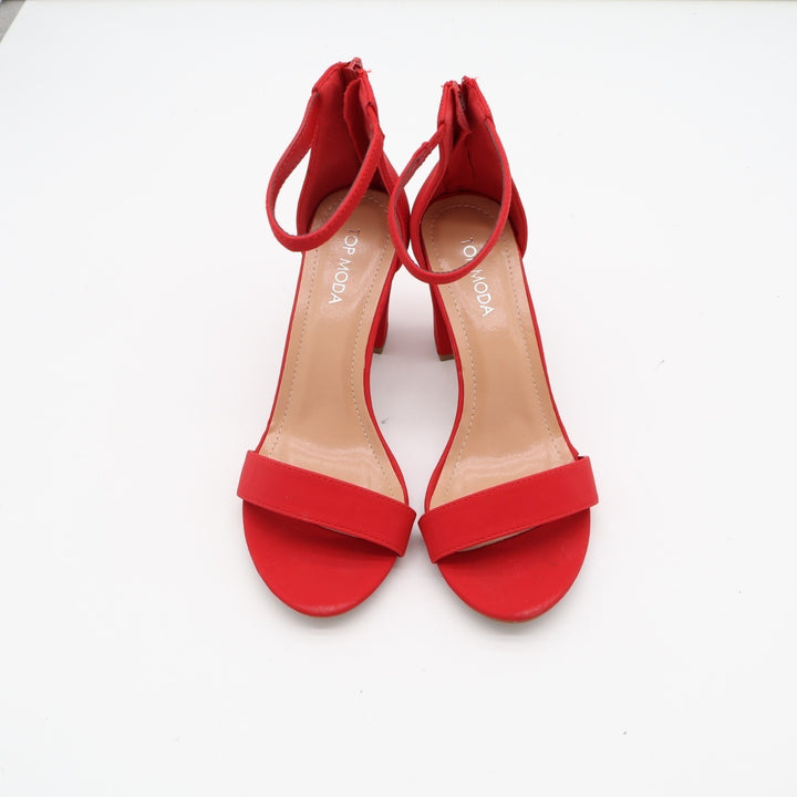 Top Moda Hannah-1 Fashion Womens 7.5 Red Ankle Strap Block High Heel Sandals