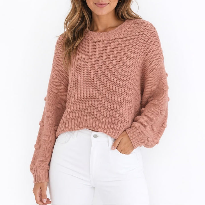 Jessica Simpson Dusty Rose Shaker Knit Bobble Sleeve Sweater SA409 Large