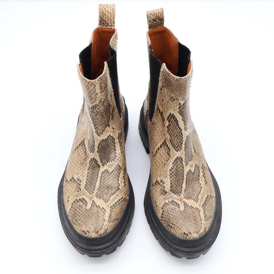 Lucky Brand Emali Snakeskin Leather Lug Sole Chelsea Boots Tan Brown 6.5