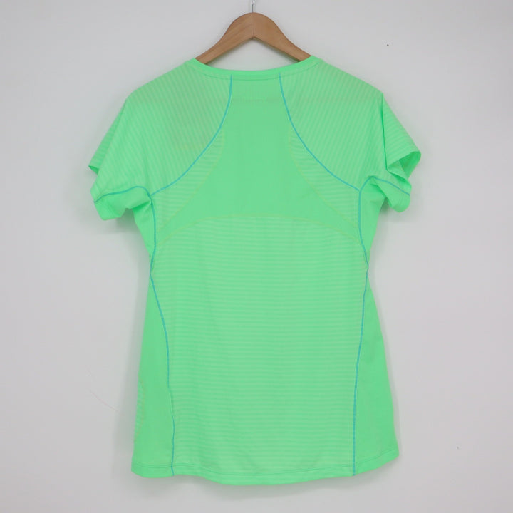 Kirkland Signature Womens Neon Green Striped Active Tee V-Neck Shirt Small