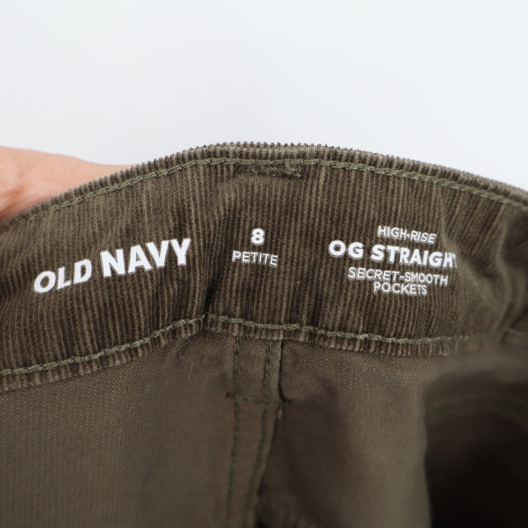 Old Navy OG Straight High Rise Corduroy Pants Olive Green 8 Petite