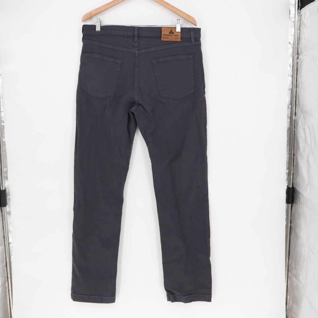 American Giant Roughneck Straight Jeans Mens 34x32 Charcoal Gray Canvas Mid Rise