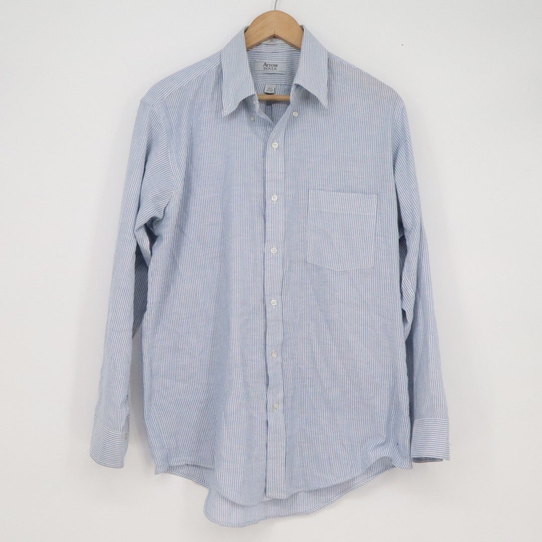 Arrow Dover Mens Blue White Striped Button Down Dress Shirt 16.5 32/33 USA Made