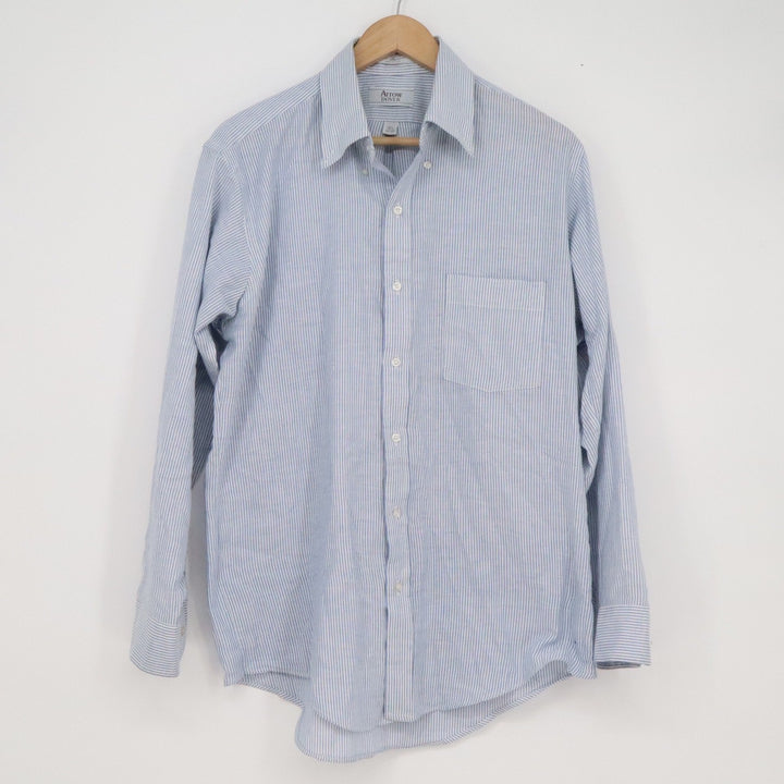 Arrow Dover Mens Blue White Striped Button Down Dress Shirt 16.5 32/33 USA Made
