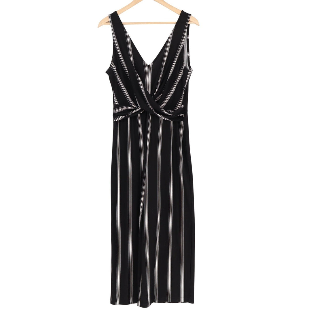 Candie's Jumpsuit Womens M Black White Striped Criss Cross Front V Neck Wide Leg