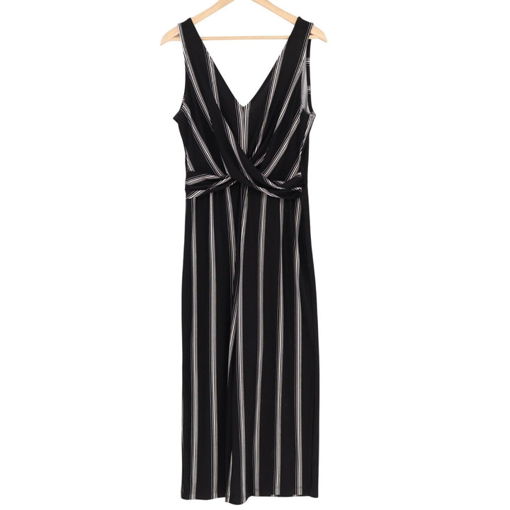 Candie's Jumpsuit Womens M Black White Striped Criss Cross Front V Neck Wide Leg