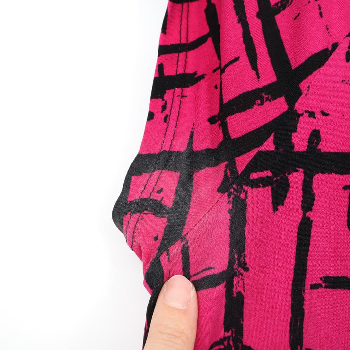 Apt. 9 Blouse Top Womens XL Pink Black Abstract Print Stretch Neck Chain Detail