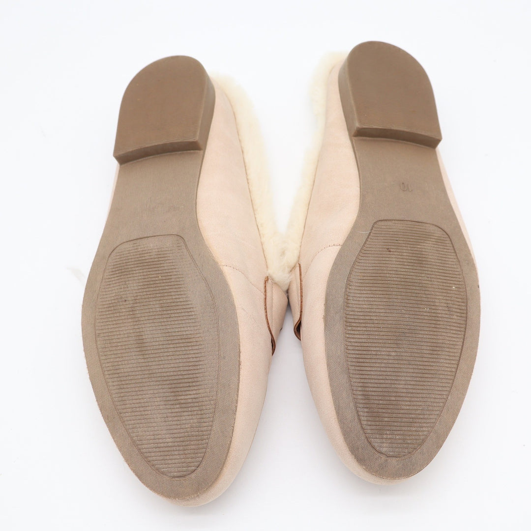 Serra Womens Tan Faux Suede Penny Loafer Mules Faux Fur Lined Size 10