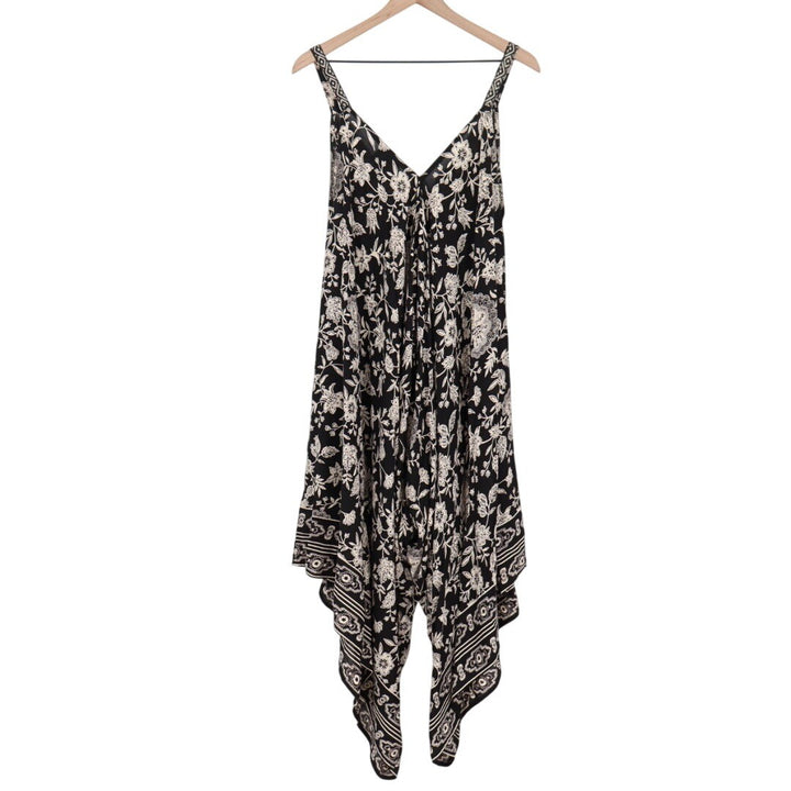 ANGIE Black Cream Floral Print Rayon Midi Dress HALTER STYLE