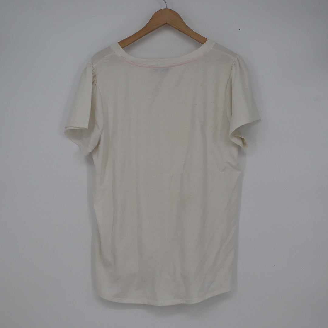 Urban Episode Cream Pearl Embellished Tie Front Short Sleeve Top XL