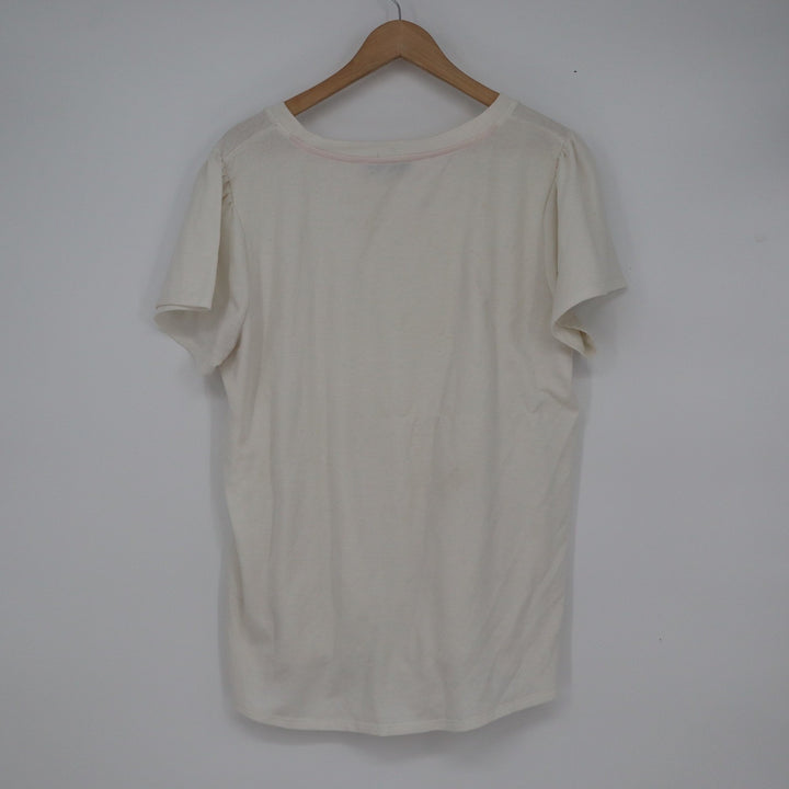 Urban Episode Cream Pearl Embellished Tie Front Short Sleeve Top XL