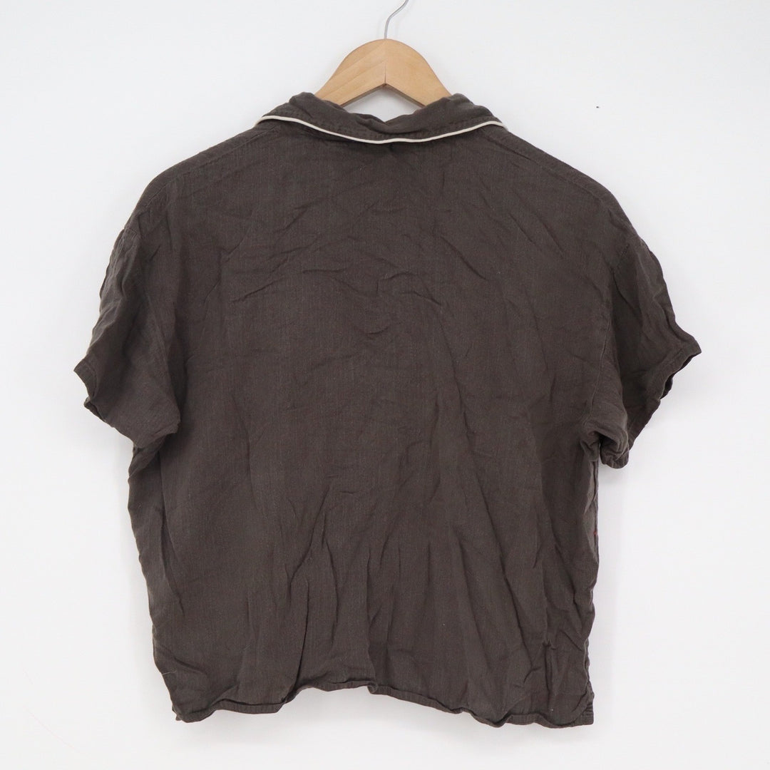 Uniqlo Womens Pajama Top Short Sleeve Button Down Rayon Grey Brown M