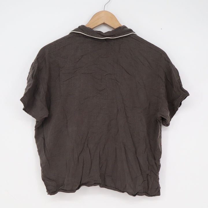 Uniqlo Womens Pajama Top Short Sleeve Button Down Rayon Grey Brown M