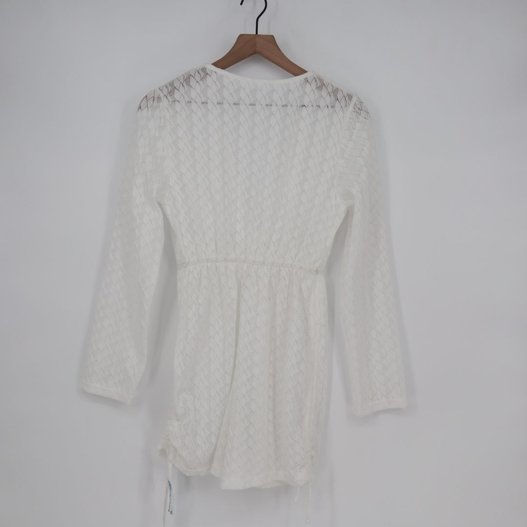 Cupshe Plunging-V Surplice Cover-Up Romper Womens Small White Woven Long Sleeve