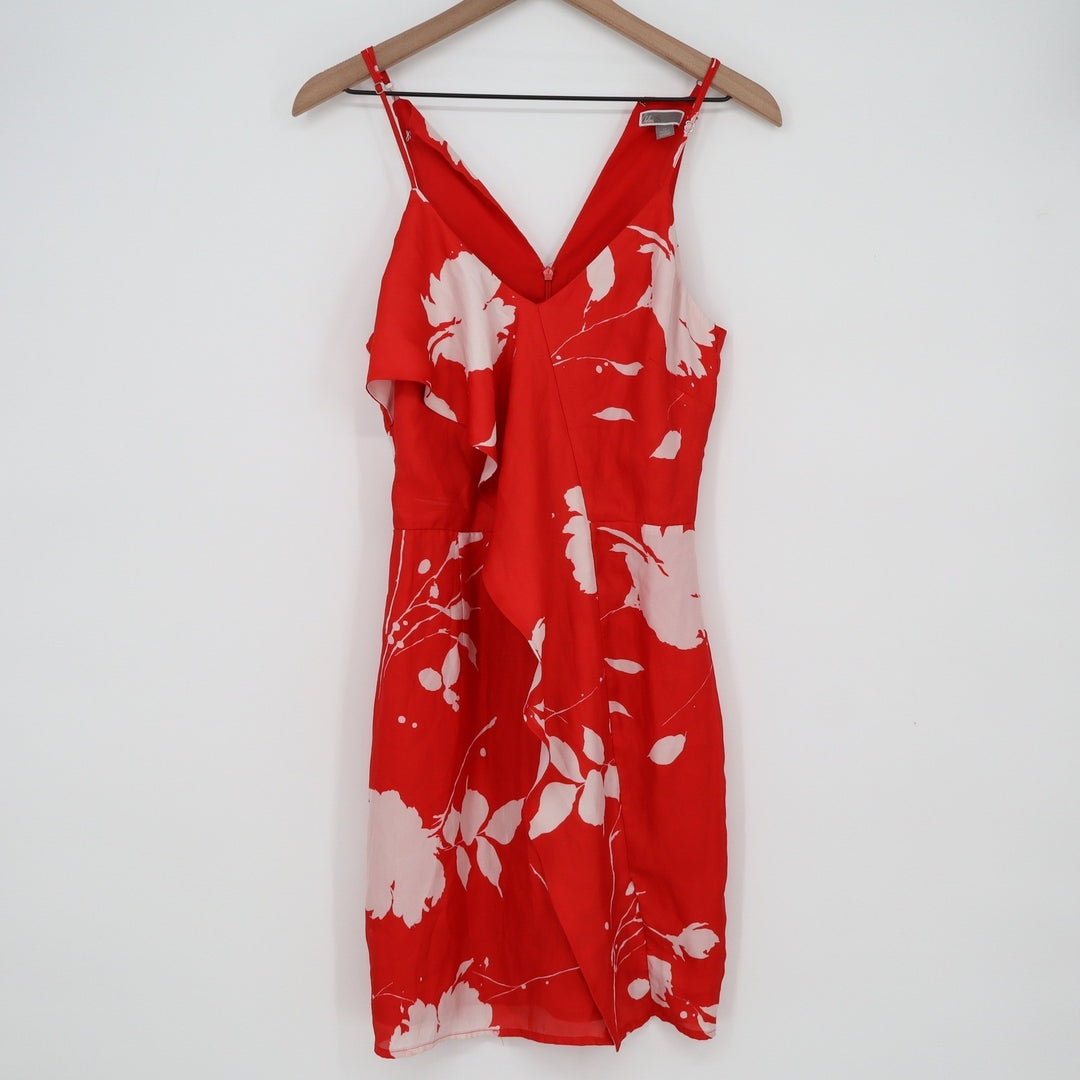 Chelsea28 Red White Floral Ruffle Wrap Mini Dress XS Sleeveless V-Neck