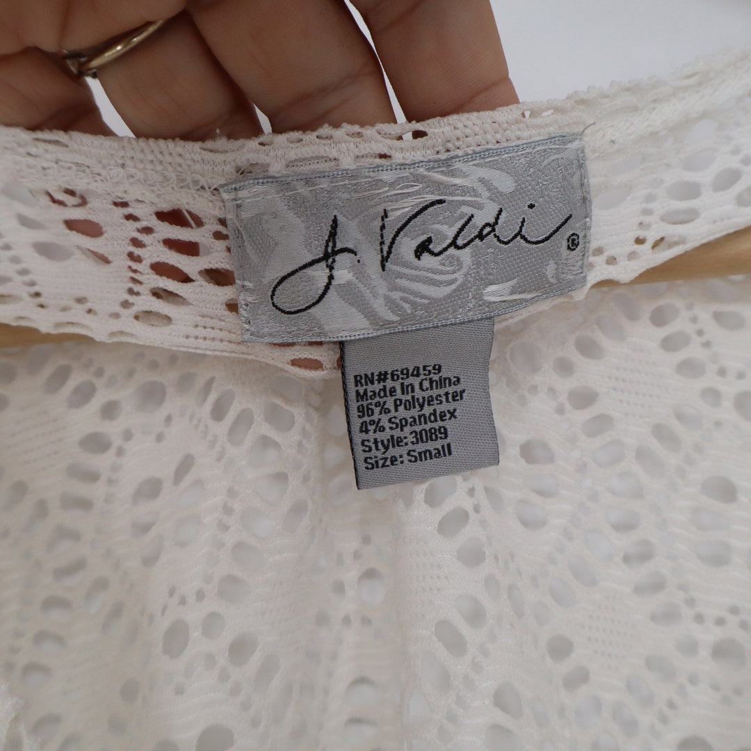 J Valdi Ivory Crochet Lace Swim Cover Up Tunic V-Neck 3/4 Sleeve Small
