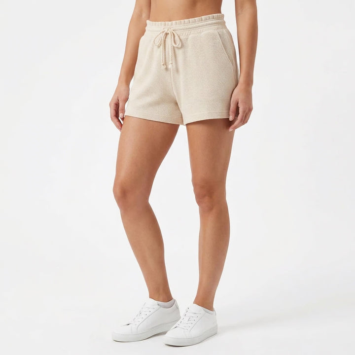 Aerie Cream Textured Knit Lounge Shorts High Rise Paperbag Waist Small SP