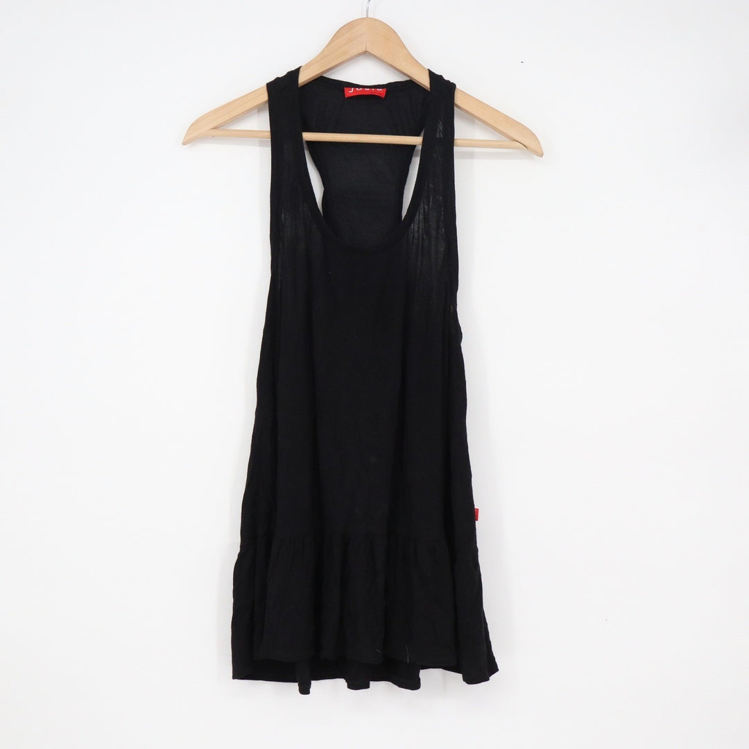 Josie by Natori Black Racerback Ruffle Hem Tank Top Small