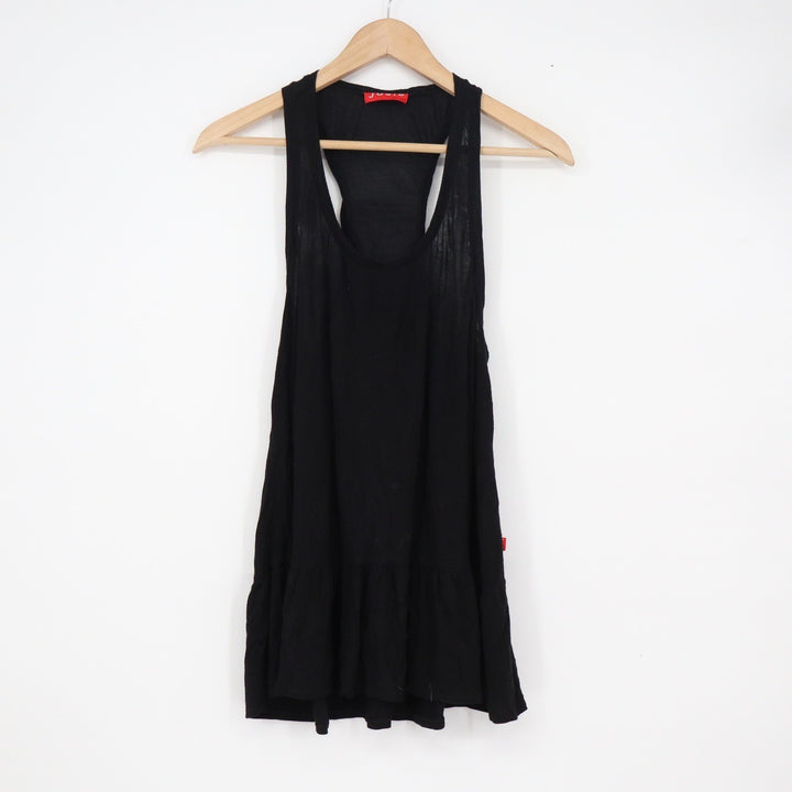 Josie by Natori Black Racerback Ruffle Hem Tank Top Small