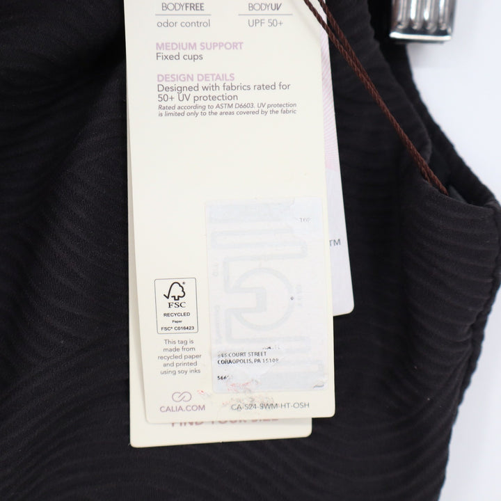 Calia Black One Shoulder Textured Wave Bikini Top UPF 50+ XXS