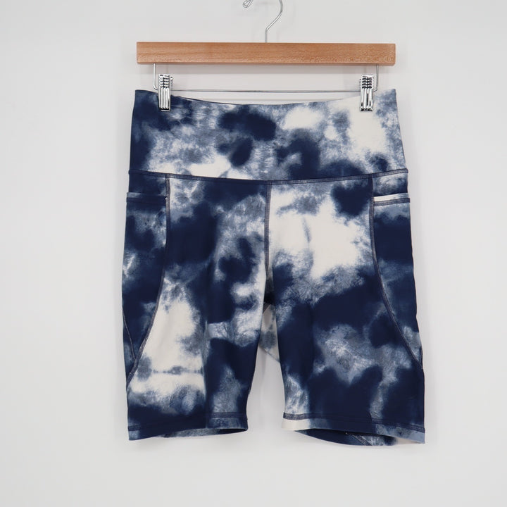 Old navy Powersoft Athletic Shorts Womens L Blue White Tie-Dye High Waist Active