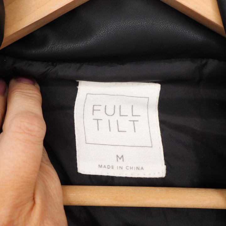 Full Tilt Womens Black Faux Leather Puffer Vest Quilted Zip Up Cropped Size M