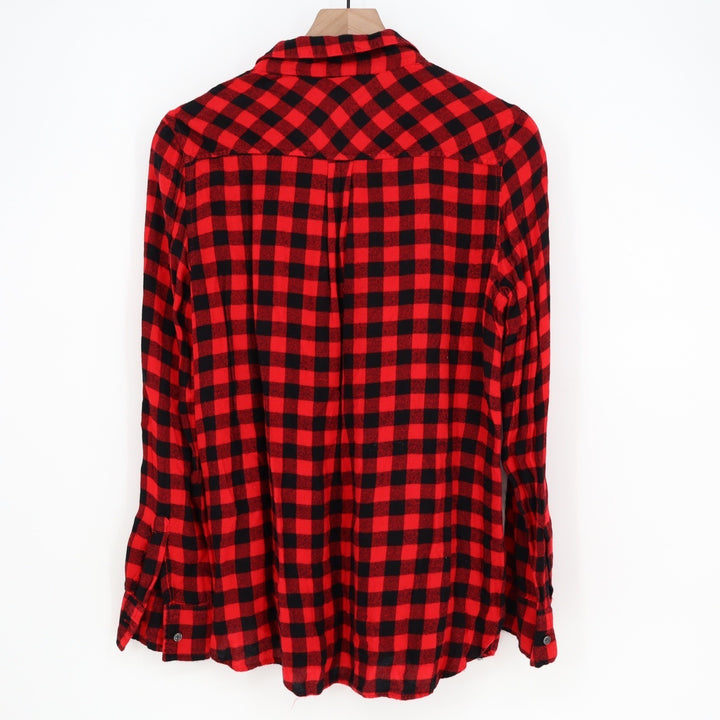 Old Navy The Classic Shirt Womens Medium Red Black Buffalo Plaid Rayon Button Up