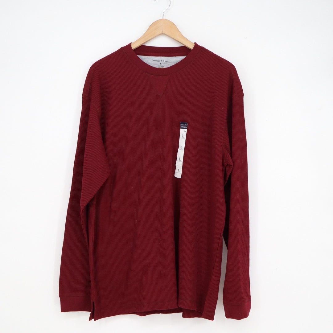 Preswick & Moore Mens Thermal Sleep Shirt Garnet Red Waffle Knit L New