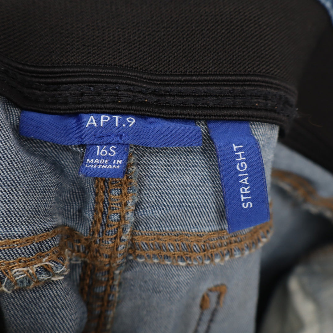Apt 9 Womens Straight Leg Jeans Blue Medium Wash Stretch Comfort Waist 16S