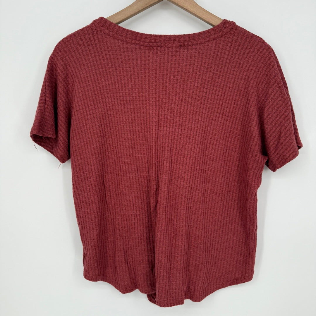 Pink Republic Women's Waffle Knit Tie Front Button Down Top Size L