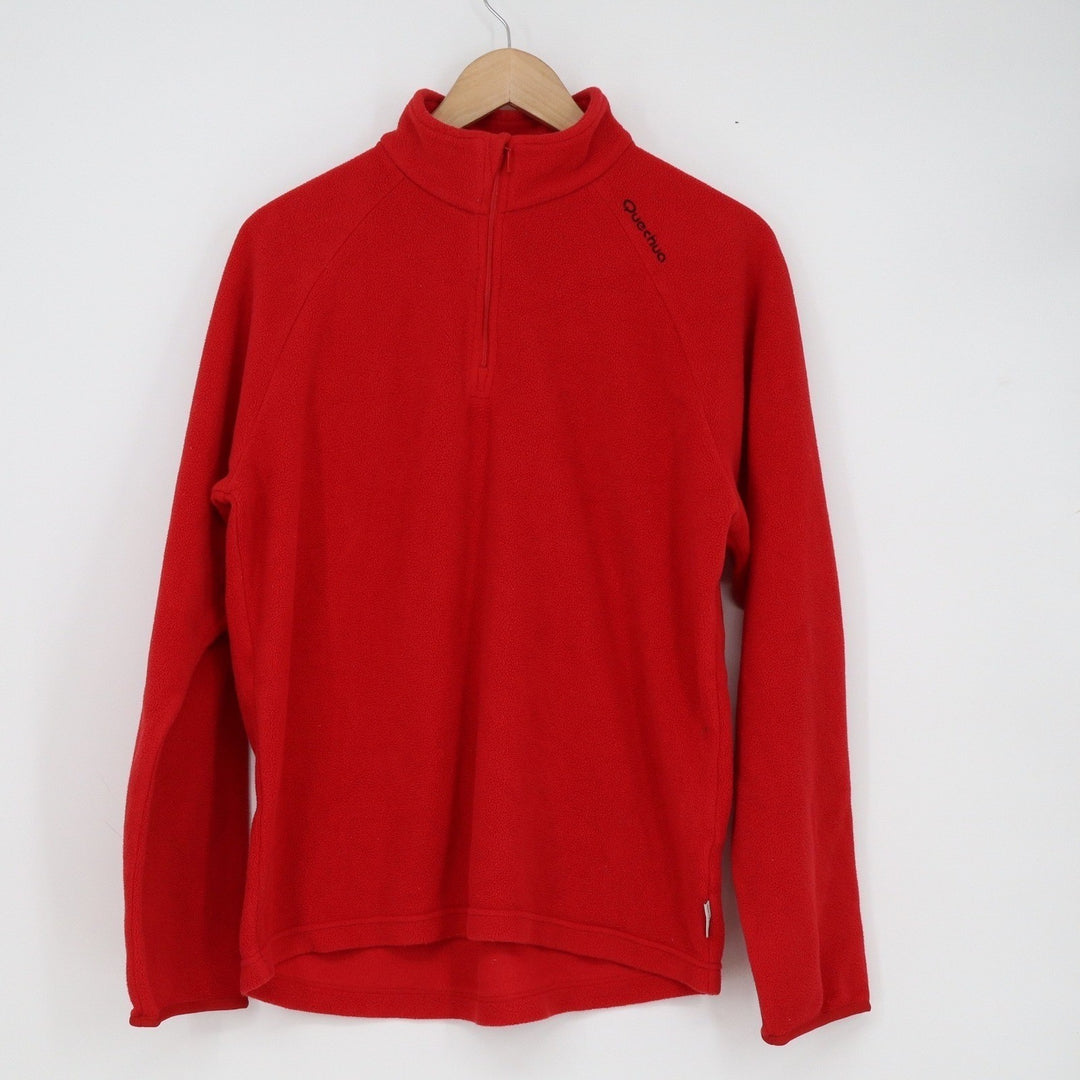 Quechua Mens Red Quarter Zip Fleece Pullover Mock Neck Hiking Sweater Size M