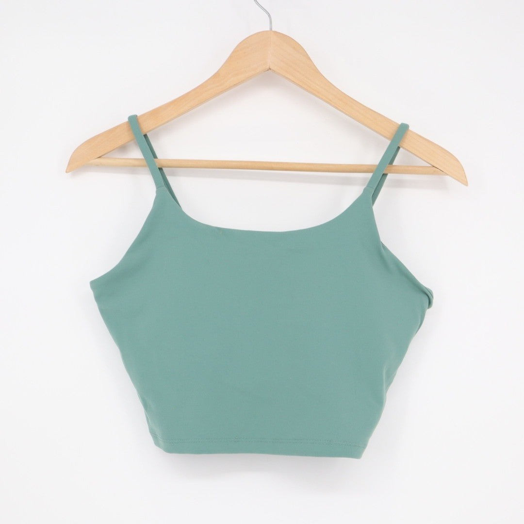 Sleek Teal Crop Tank Top Spaghetti Strap Square Neck Athleisure Size L
