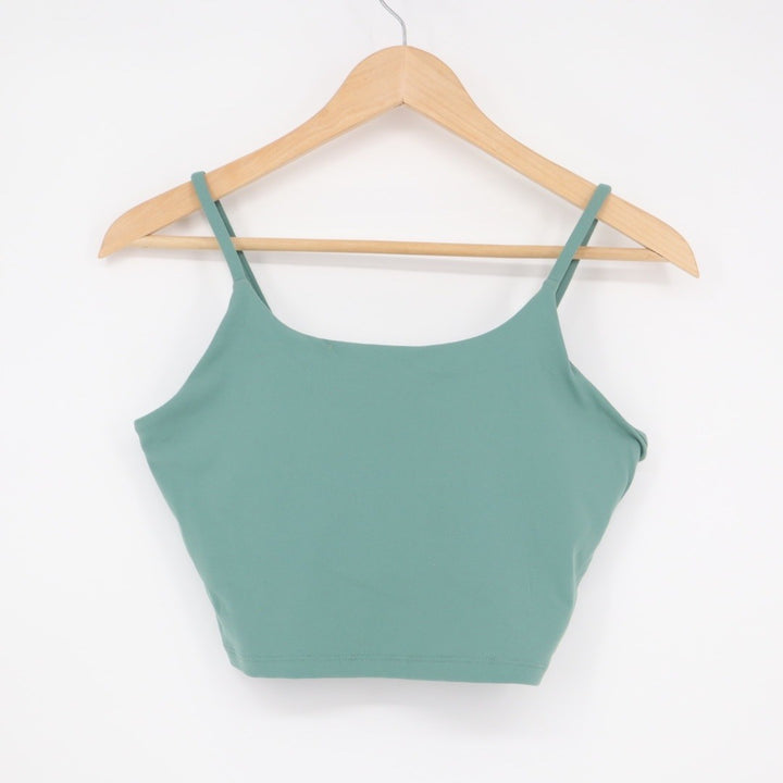 Sleek Teal Crop Tank Top Spaghetti Strap Square Neck Athleisure Size L