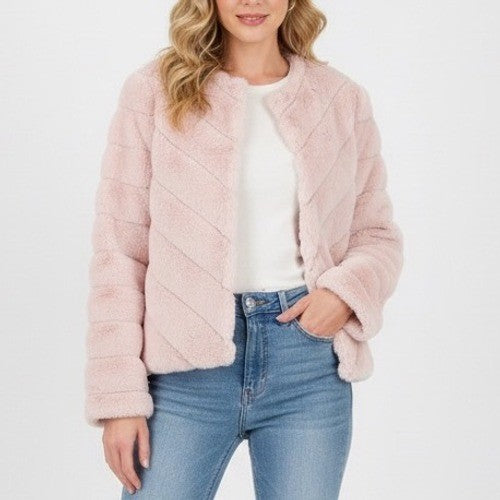 BAGATELLE COLLECTION Pink Faux Fur Chevron Lined Jacket Size M