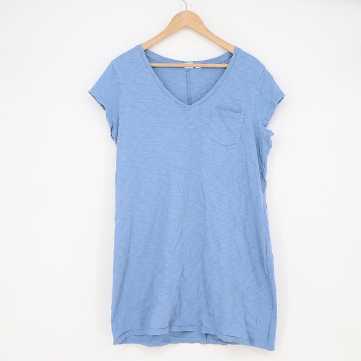Gap Womens Blue Slub Cotton V-Neck Short Sleeve Pocket T-Shirt Dress Large L