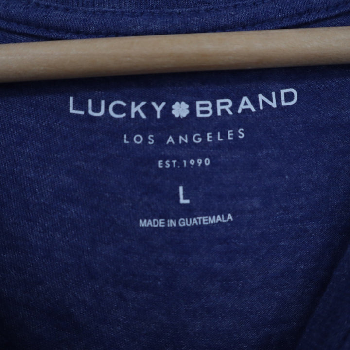 Lucky Brand Mens Heather Blue Graphic T-Shirt Dungarees Logo Size L