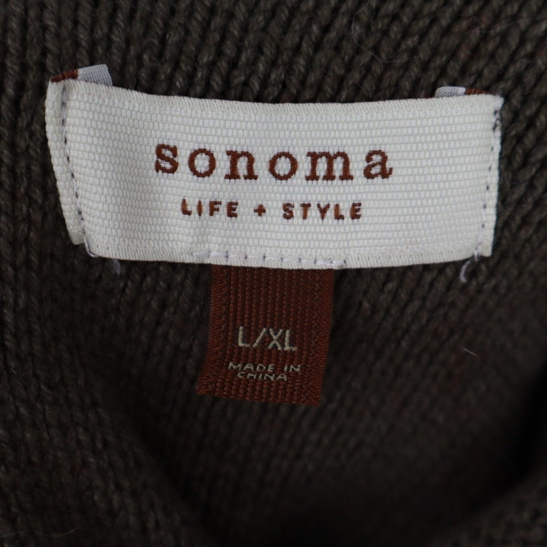 Sonoma Poncho Womens L/XL Brown Cable Knit Cotton Ribbed Turtleneck Outdoor Wear